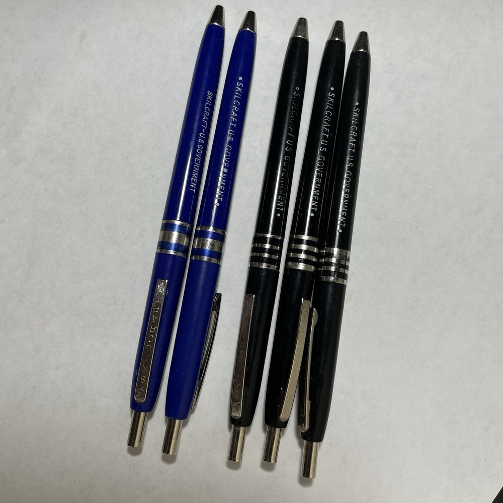 Skilcraft U.S. Government Retractable Ball Point Pens Lot Of 5 Black And Blue